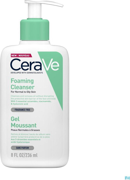 CeraVe Schuimende Reinigingsgel voor Normale tot Vette Huid met Niacinamide en 3 Essentiële Ceramiden Geurloos 236ml