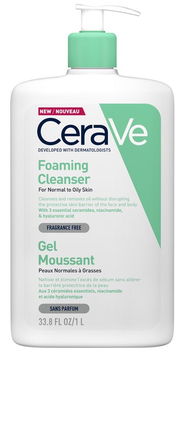 CeraVe Schuimende Reinigingsgel voor Normale tot Vette Huid 1 Liter met Niacinamide en 3 Essentiële Ceramiden Geurloos