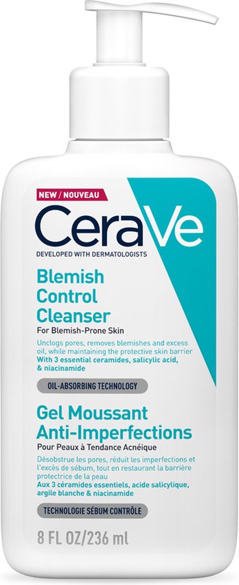 CeraVe Diep Reinigende Schuimende Gezichtsreiniger voor Acnegevoelige Huid met Klei en Niacinamide 236ml