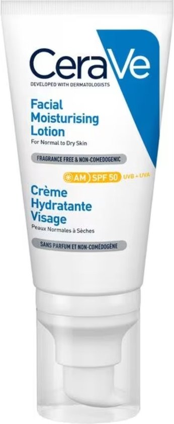 CeraVe AM Gezichtsverzorgende Lotion SPF50 met Ceramiden en Vitamine E voor Normale tot Droge Huid 52ml