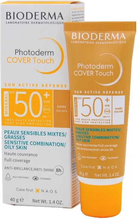 Bioderma Photoderm Cover Touch Gold Mineral Sunscreen Oil Control voor Combinatiehuid